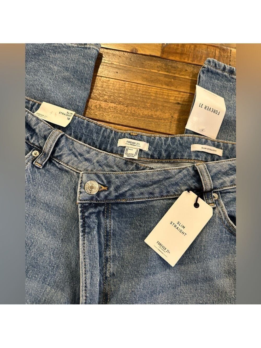 Forever 21 High Rise Slim Straight Jeans Diagonal Zipper Size 18 New With Tags - Picture 3 of 5